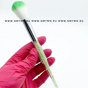NN Кисть для смахивания пыли длинная ручка со стразами зеленая