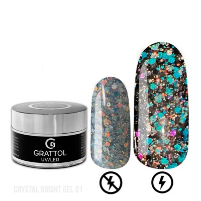 Grattol Gel Crystal Bright 01 - гель со светоотражающим глиттером 15мл