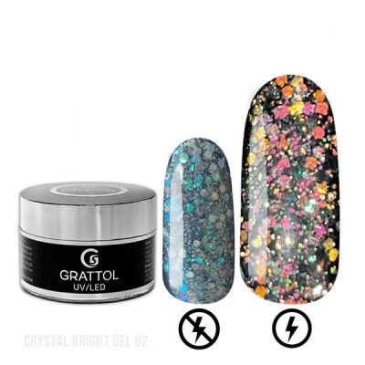 Grattol Gel Crystal Bright 02 - гель со светоотражающим глиттером 15мл