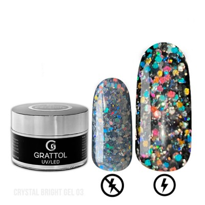Grattol Gel Crystal Bright 03 - гель со светоотражающим глиттером 15мл