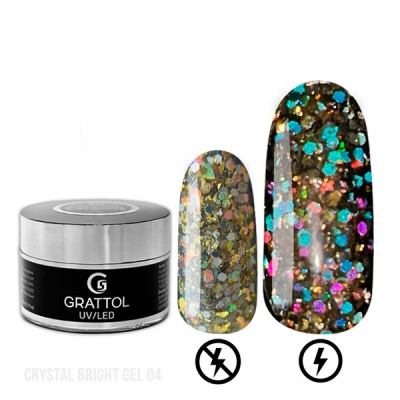 Grattol Gel Crystal Bright 04 - гель со светоотражающим глиттером 15мл