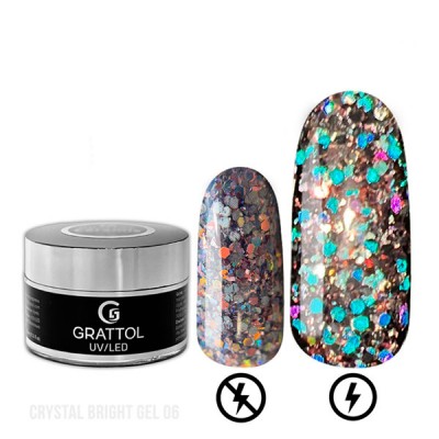 Grattol Gel Crystal Bright 06 - гель со светоотражающим глиттером 15мл